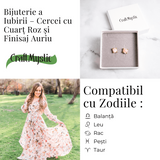 Bijuterie a Iubirii - Cercei cu Cuart Roz si Finisaj Auriu