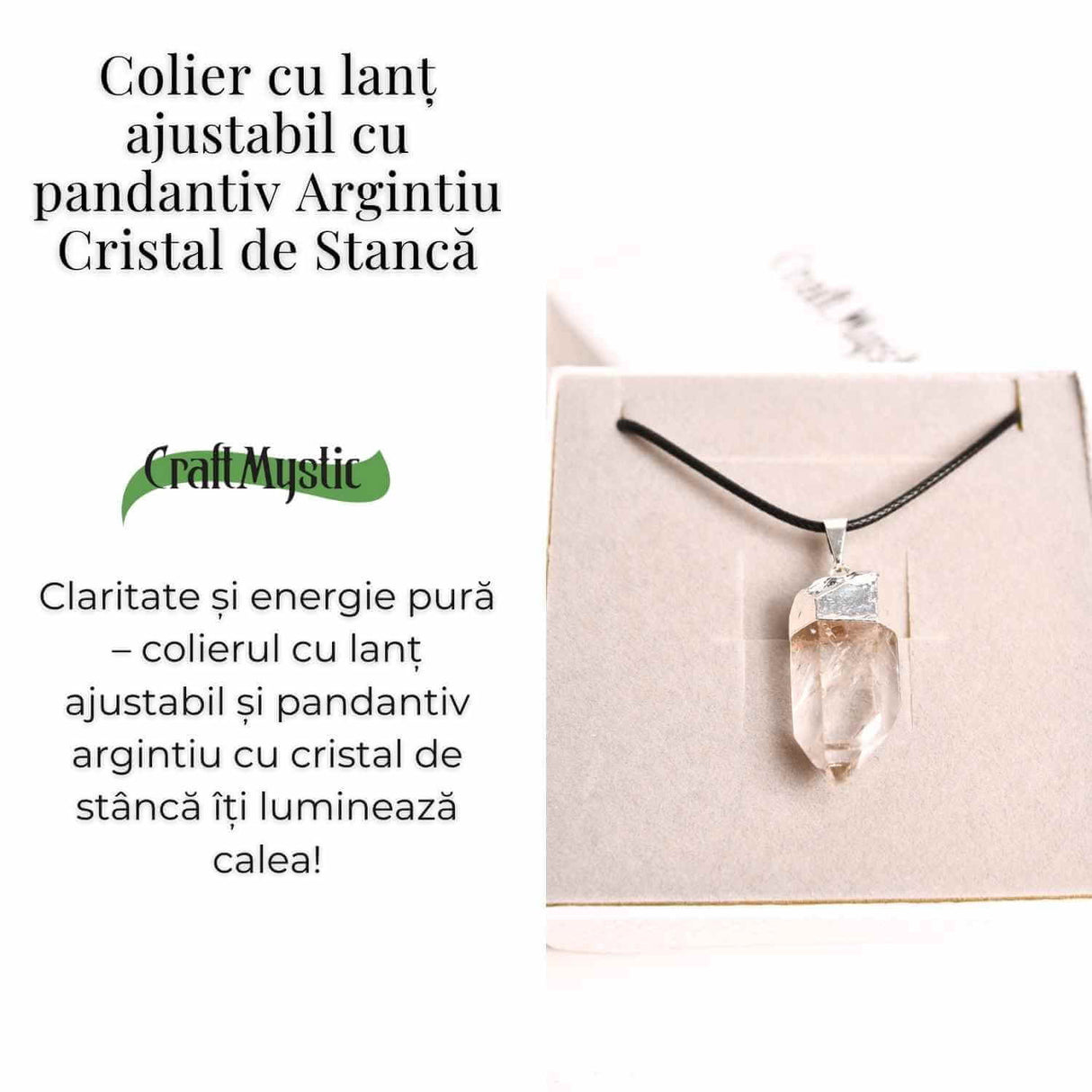 Colier cu pandantiv argintiu din cuart de stanca - Claritate si Energie Pozitiva