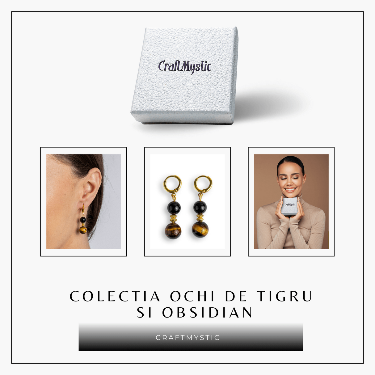 Echilibru si Putere - Cercei cu Ochi de Tigru si Obsidian