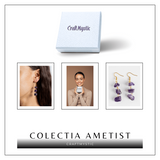 Cercei Aurii cu Triplu Piatra Ametist Brut Natural - Energie, Stil si Unicitate