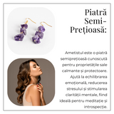 Cercei Aurii cu Triplu Piatra Ametist Brut Natural - Energie, Stil si Unicitate