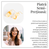 Cercei Aurii cu Triplu Piatra de Citrin Brut - Putere si Energie Pozitiva