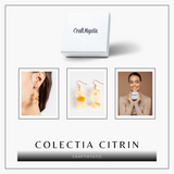 Cercei Aurii cu Triplu Piatra de Citrin Brut - Putere si Energie Pozitiva
