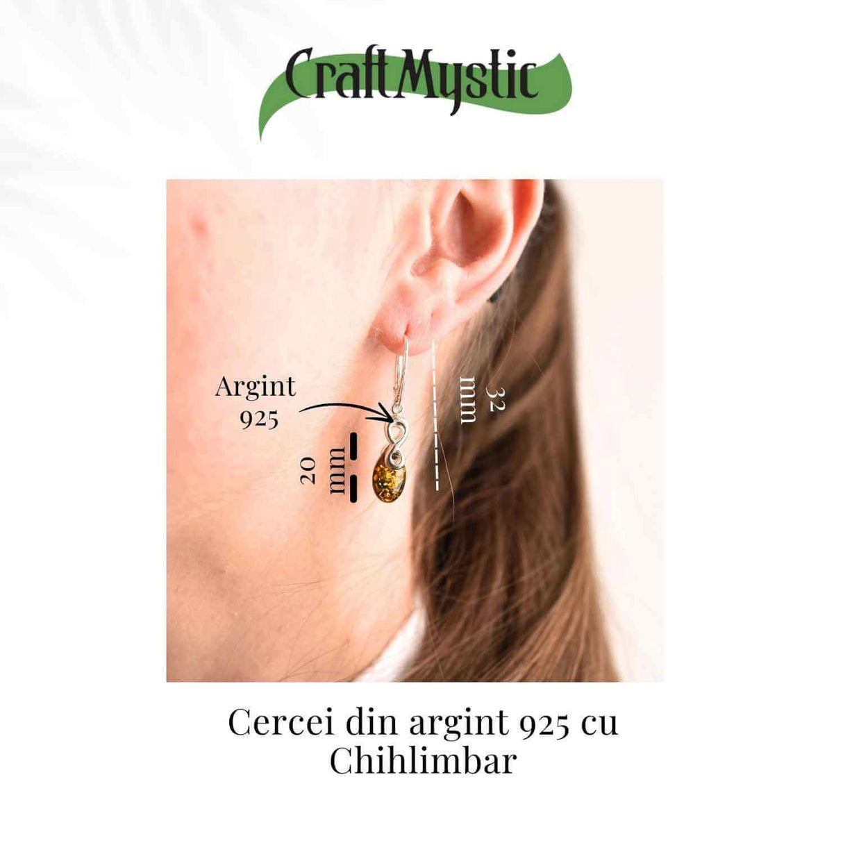 Cercei din Argint 925 cu Chihlimbar - Simbolul Infinit pentru Echilibru si Eleganta