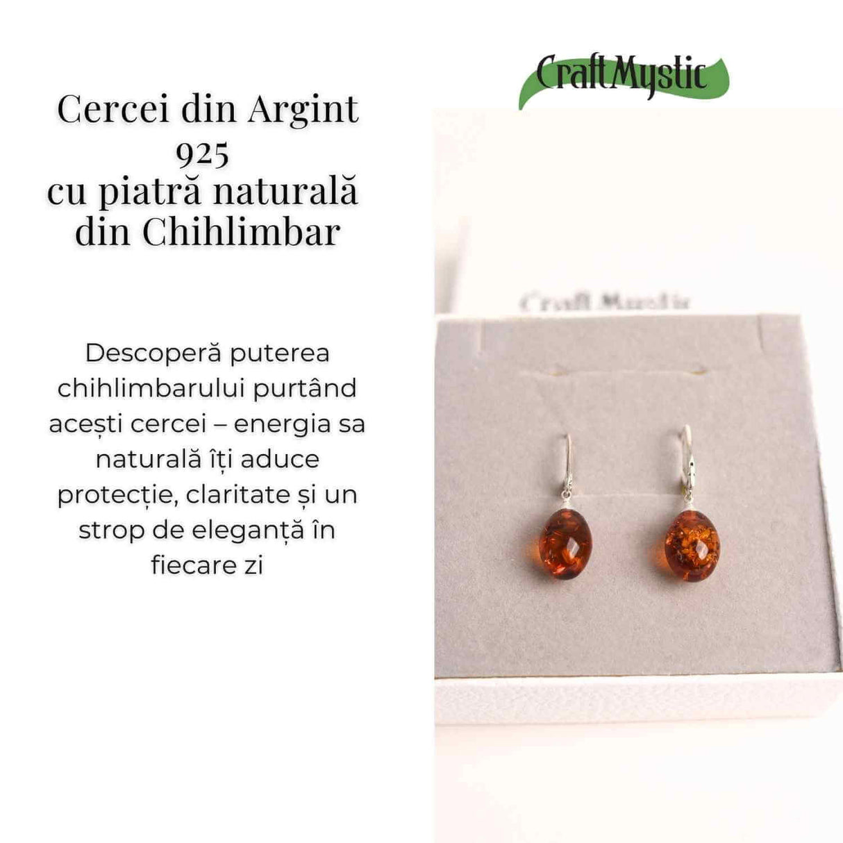 Cercei Ovali din argint 925 cu Chihlimbar Natural - Protectie si Eleganta