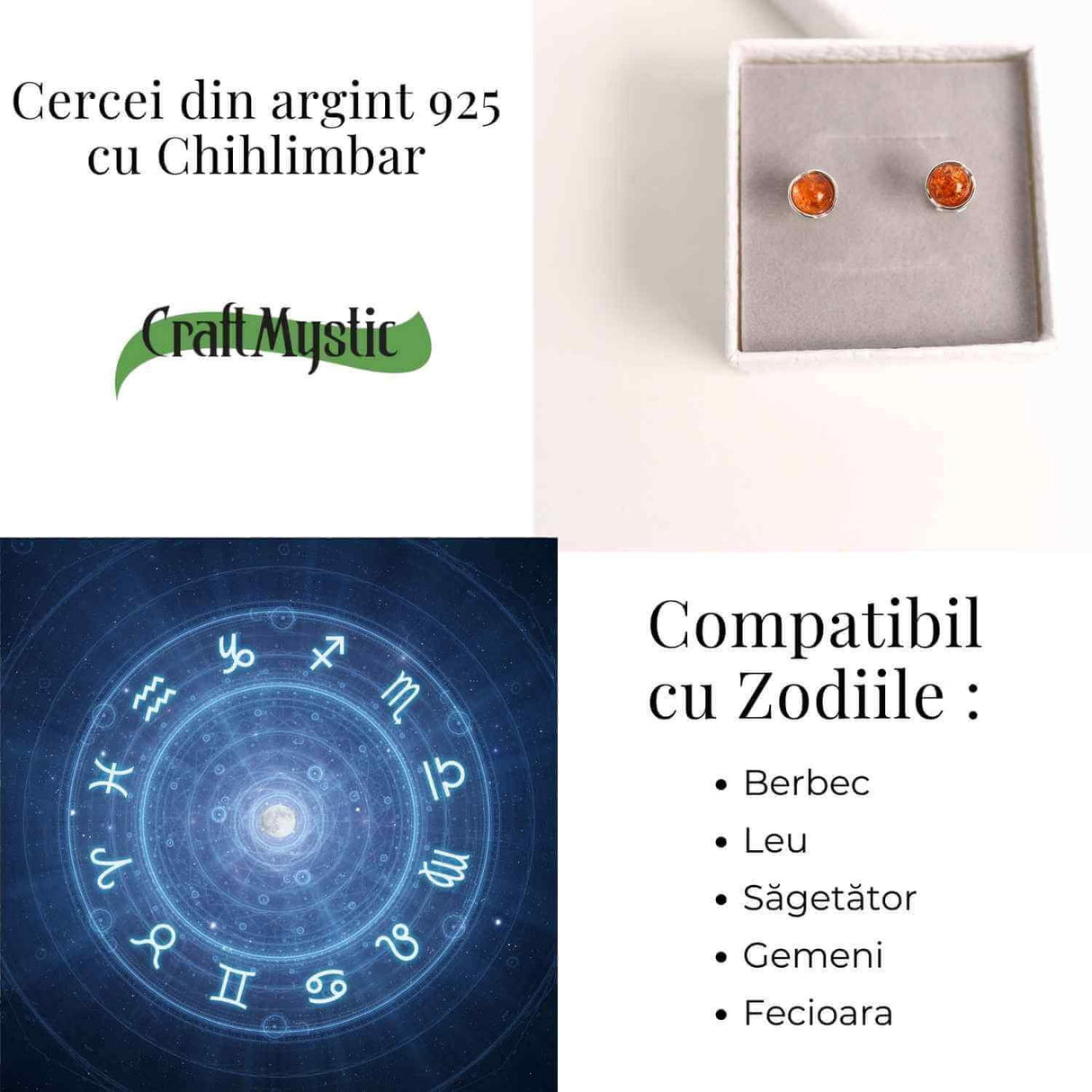 Cercei rotunzi argint 925 cu Chihlimbar Natural - Energie Pozitiva si Eleganta
