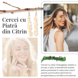 Cercei Lungi cu Pietre Semipretioase de Citrin Natural si Elemente din Alama, Bijuterii Aurii pentru Femei