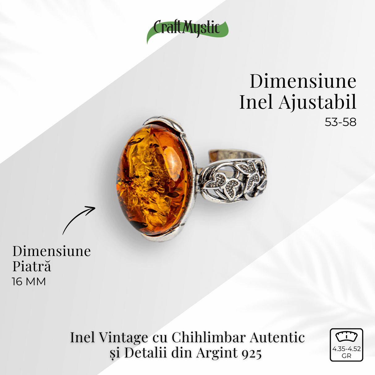 Talismanul linistii - Inel vintage cu chihlimbar si detalii din argint 925