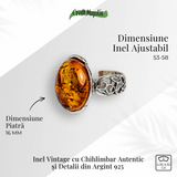Talismanul linistii - Inel vintage cu chihlimbar si detalii din argint 925