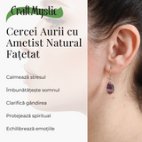 Cercei Aurii Eleganti cu Ametist Fatetat