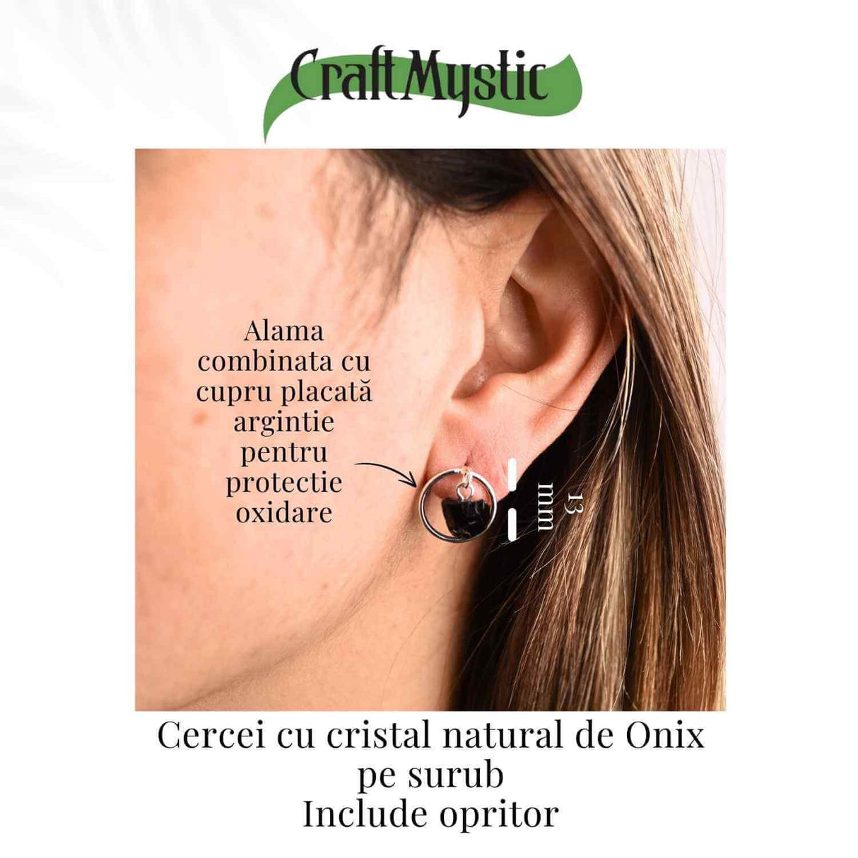 Cercei cu Onix Brut Sferic inchidere pe tija cu opritor - Protectie si Eleganta Naturala