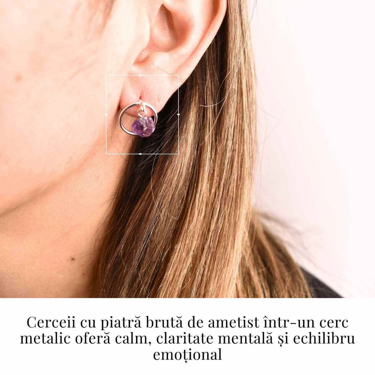 Cercei model sferic cu Ametist Brut - Calm si Claritate Spirituala