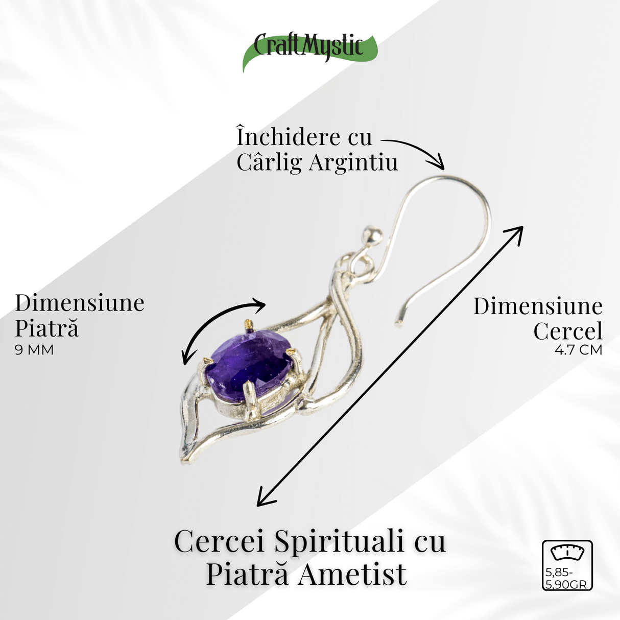 Cercei spirituali cu piatra Ametist - Calm si Vibratie Inalta