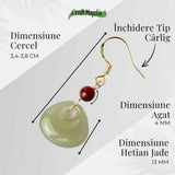 Cercei cu Hetian Jade si Agat Rosu Natural - Echilibru si Protectie Spirituala