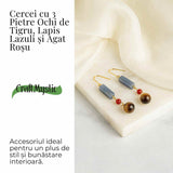 Cercei cu Lapis Lazuli, Agat Rosu si Ochi de Tigru - Energie si Protectie