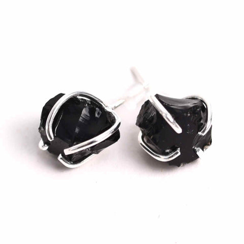 Raw Onyx Earrings with Stud and Stopper Closure - Protection and Clarity for Daily Wear