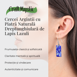 Cercei cu Pietre Semipretioase Lapis Lazuli dreptunghiular,i tortita argintie, pentru claritate si echilibru
