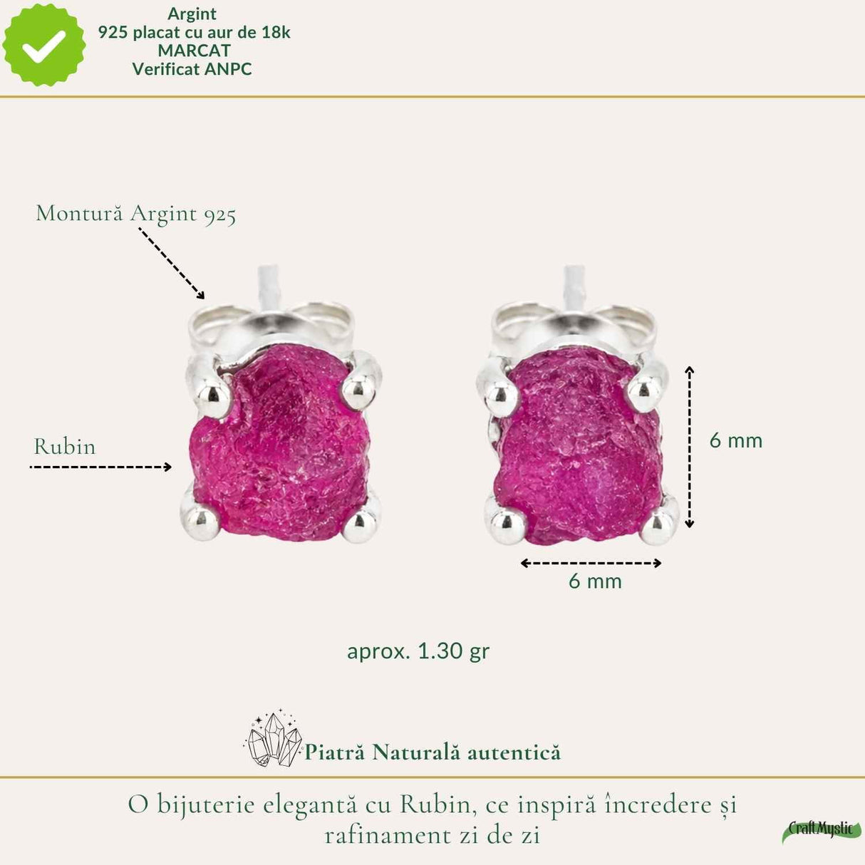 Cercei Argint 925 cu Rubin Brut Natural – Pasiune, Curaj si Energie Feminina
