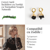 Cercei Aurii cu Turmalina Bruta Naturala - Protectie Energetica