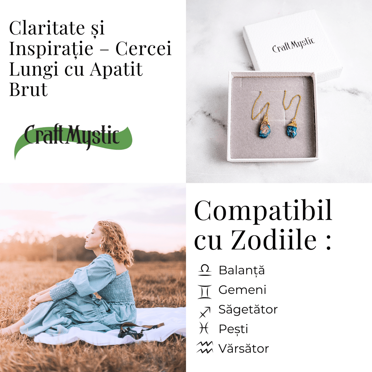 Claritate si Inspiratie - Cercei Lungi cu Apatit Brut