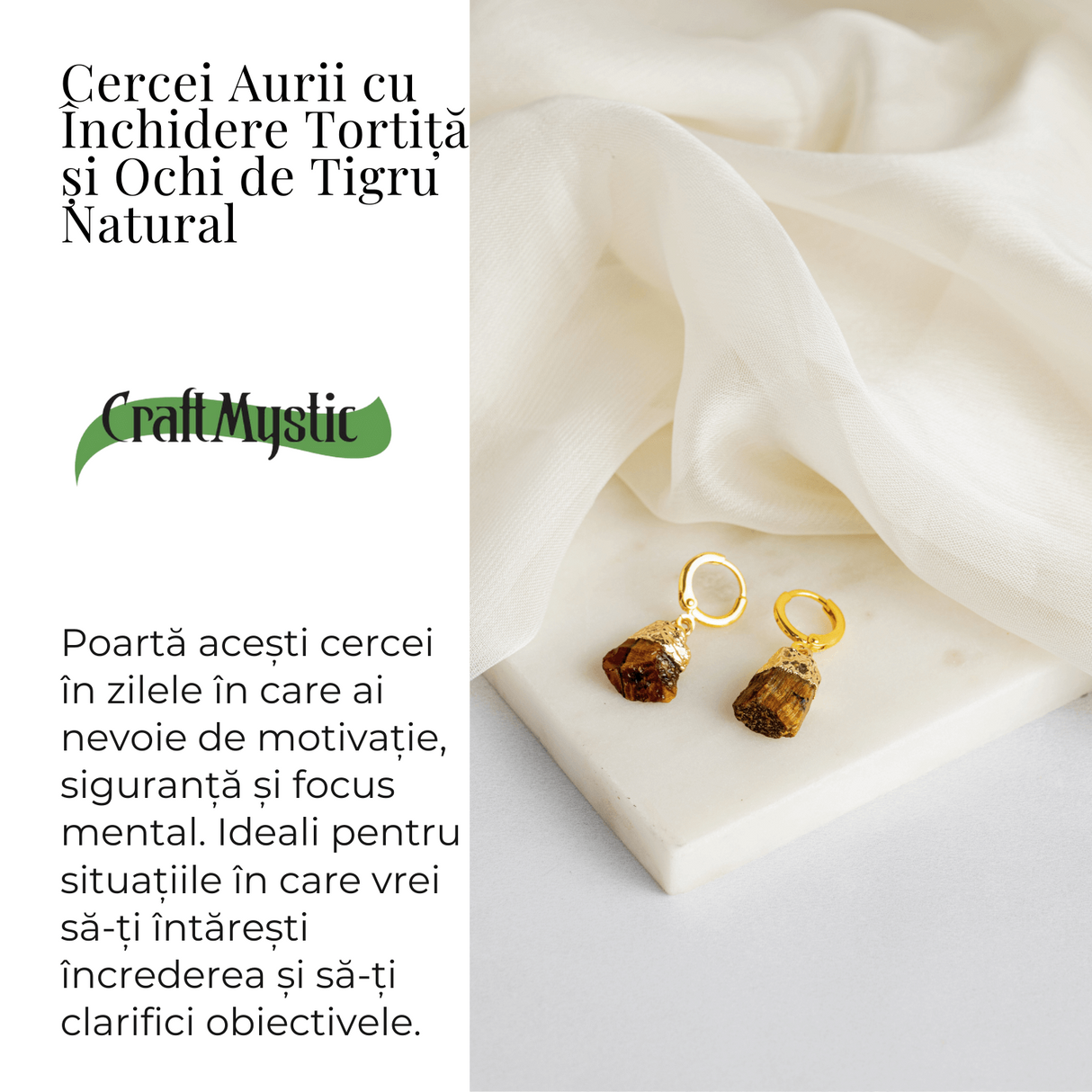 Cercei Aurii cu Ochi de Tigru Brut Natural - Putere si Protectie