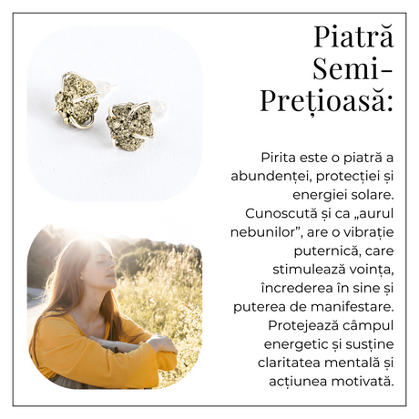 Cercei argintii cu Pirita bruta - Abundenta, incredere si protectie energetica