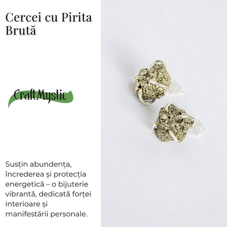Cercei argintii cu Pirita bruta - Abundenta, incredere si protectie energetica