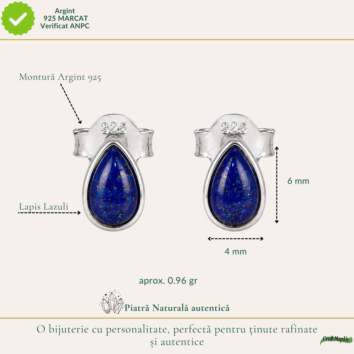 Cercei argint 925 lacrima cu Lapis Lazuli – claritate si incredere interioara