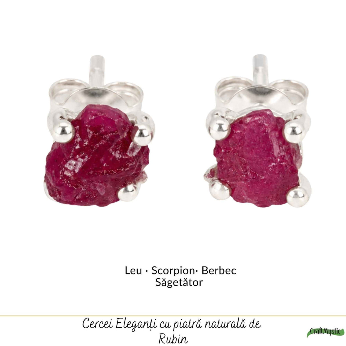 Cercei Argint 925 cu Rubin Brut Natural – Energie, Curaj si Feminitate