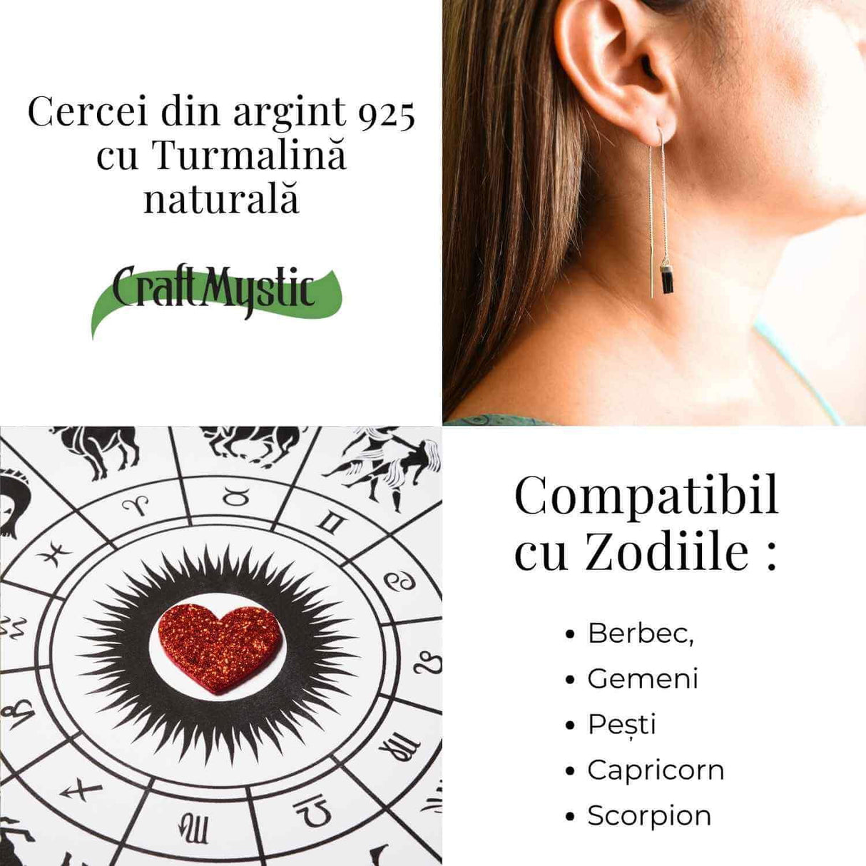 Protectie si Echilibru Energetic - Cercei din Argint 925 cu Turmalina Naturala
