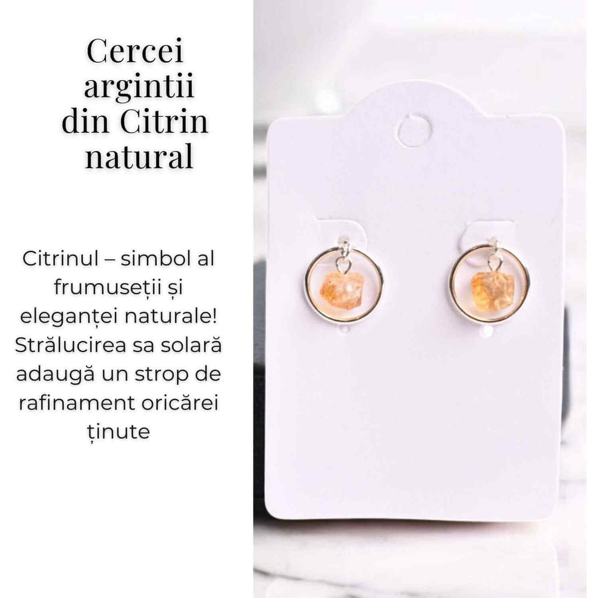 Cercei Sferici cu Citrin Brut - Atrage Energie Pozitiva si Abundenta