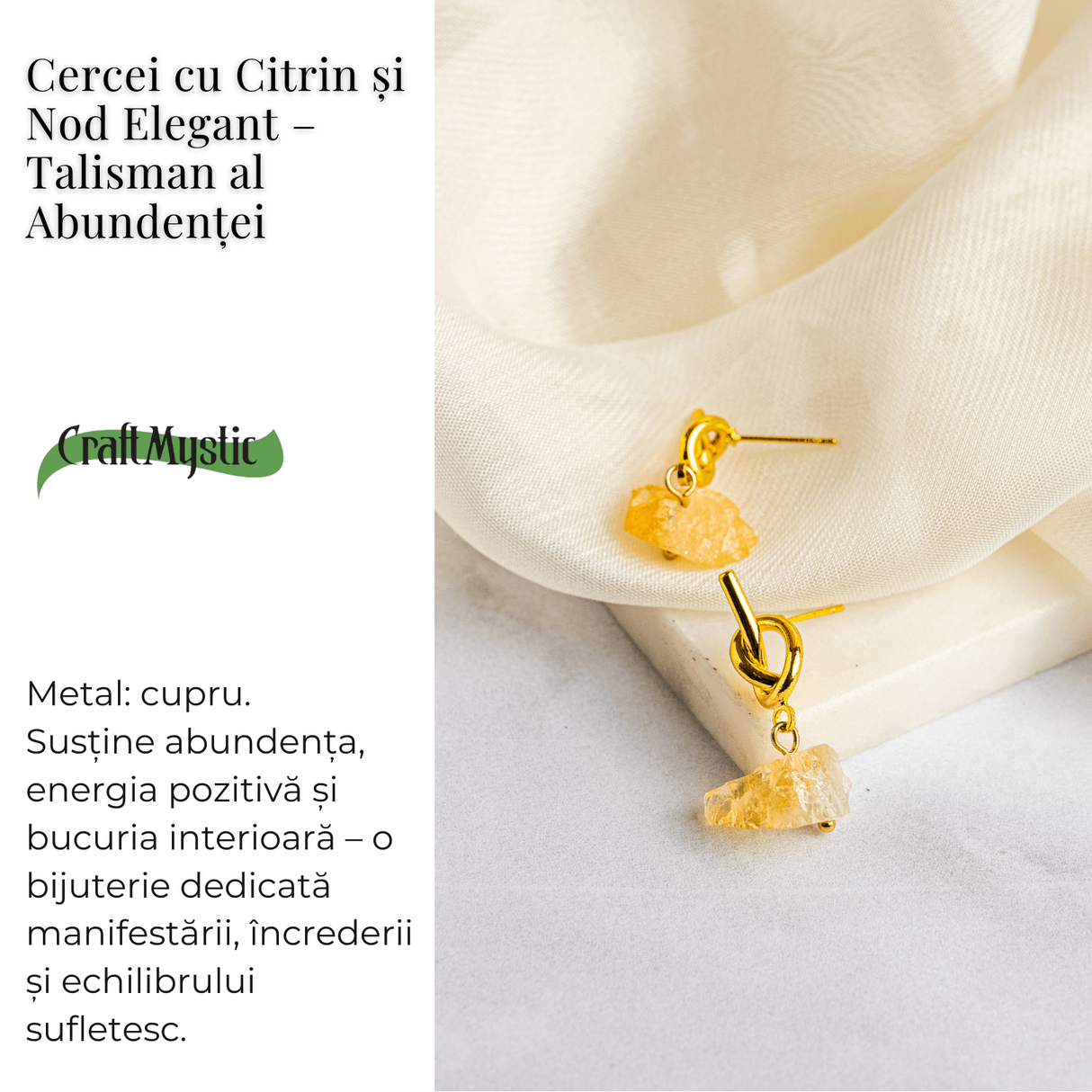 Talisman al Abundentei - Cercei cu Citrin si Nod Elegant
