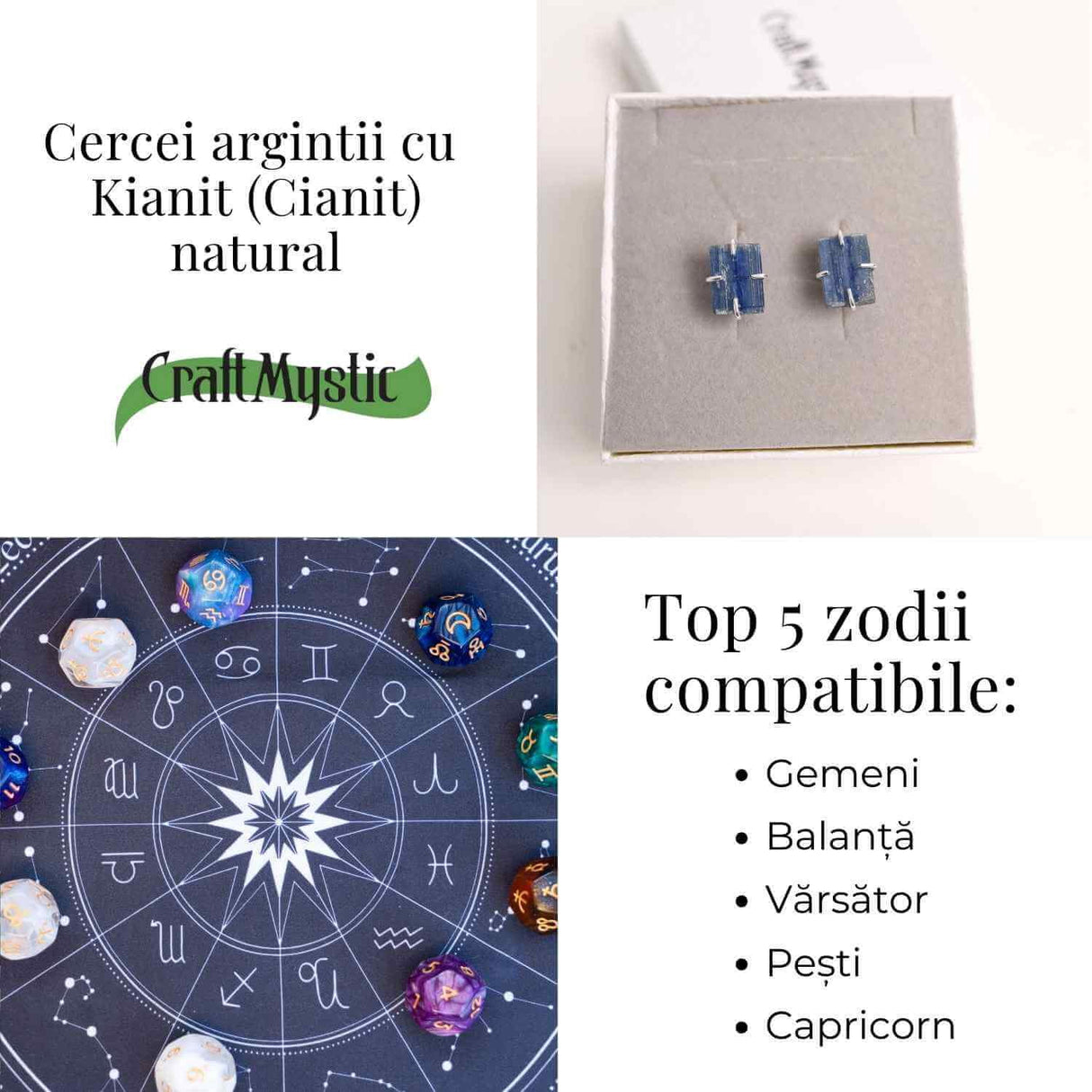 Cercei cu Kianit (Cianit) Albastru - Echilibru si Claritate Mentala
