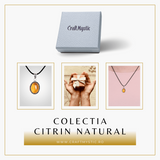 Colier Reglabil cu Pandantiv Oval din Metal Argintiu si Citrin Natural