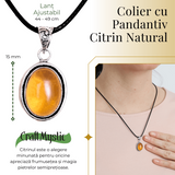 Colier Reglabil cu Pandantiv Oval din Metal Argintiu si Citrin Natural
