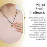 Colier Reglabil cu Pandantiv Oval din Metal Argintiu si Citrin Natural