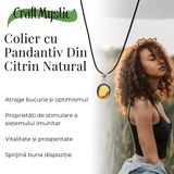 Colier Reglabil cu Pandantiv Oval din Metal Argintiu si Citrin Natural