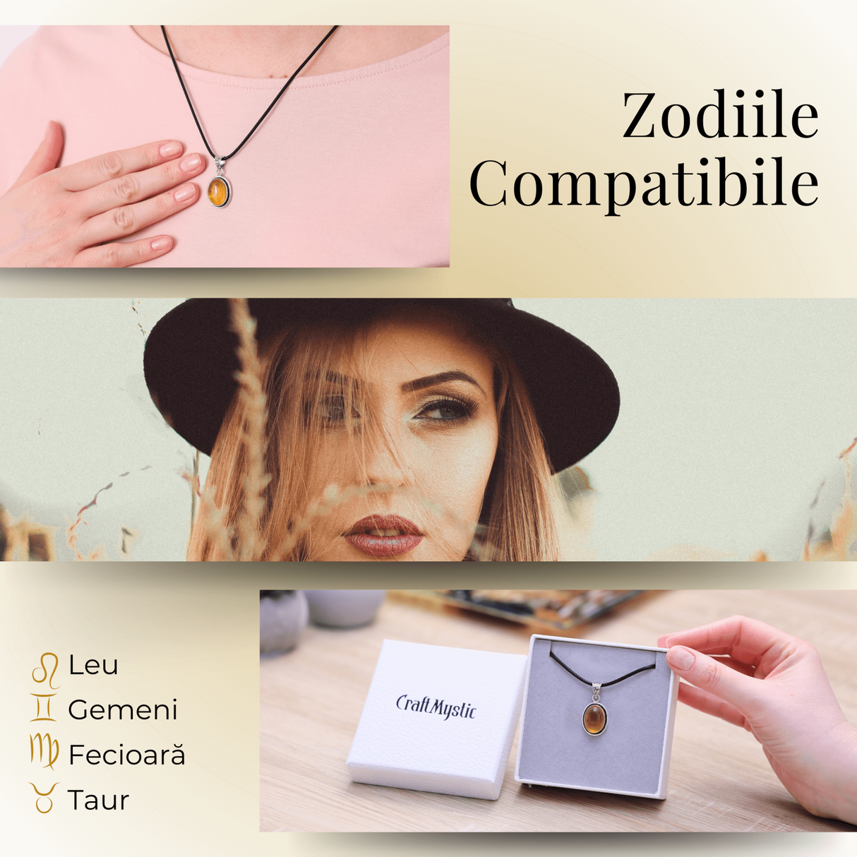 Colier Reglabil cu Pandantiv Oval din Metal Argintiu si Citrin Natural