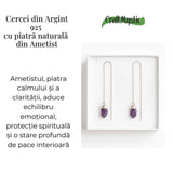 Calm si Echilibru Interior - Cercei Lungi din Argint 925 cu Piatra Naturala de Ametist