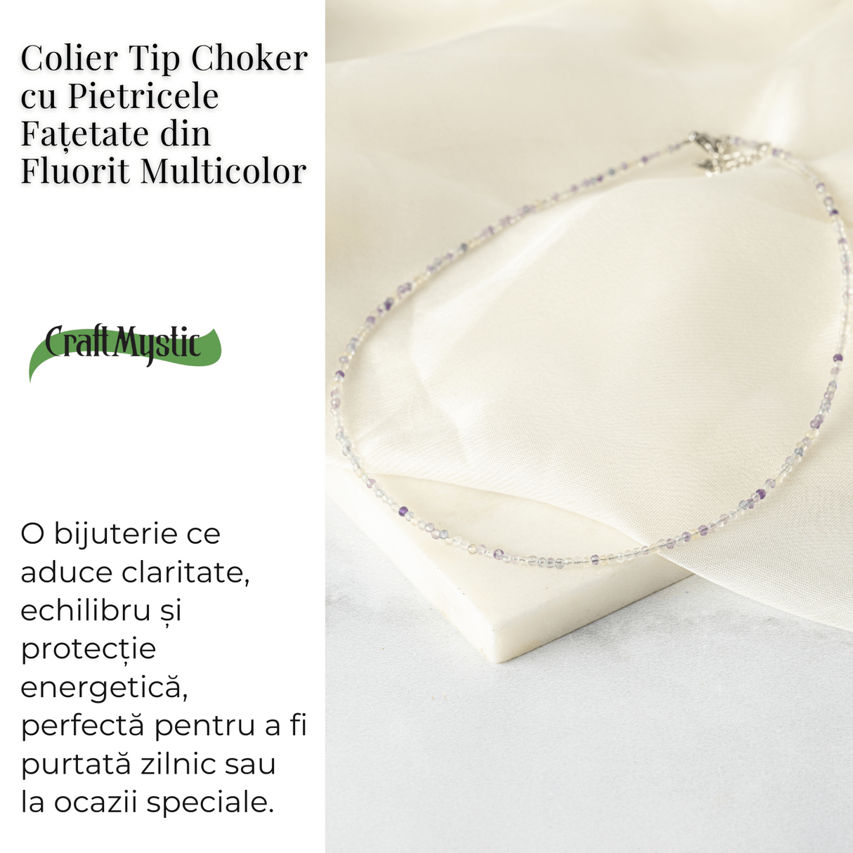 Echilibru si Claritate - Choker din Otel Inoxidabil cu Fluorit Multicolor Natural Fatetat 2.5MM