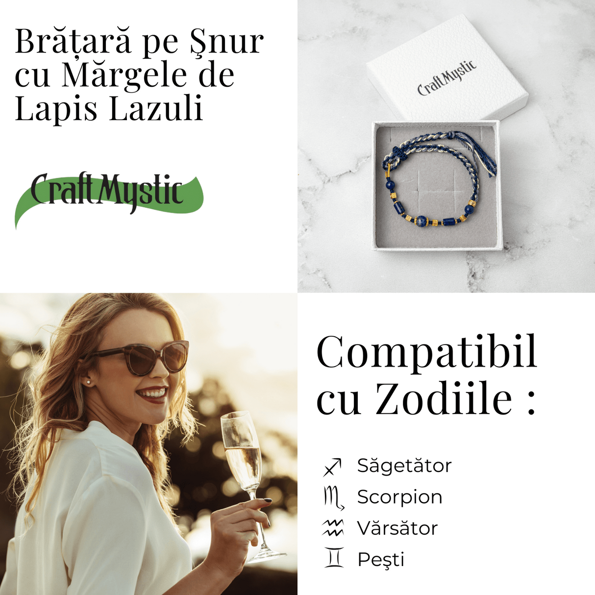 Protectie si Claritate - Bratara Impletita din Lapis Lazuli Natural, Lucrata Manual