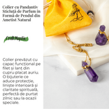 Protectie si Claritate - Colier Sticluta Pendul din Ametist Natural, lant cupru Placat Auriu