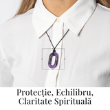 Colier cu Pandantiv Oval din Ametist Natural - Piatra Protectiei si Claritatii Spirituale