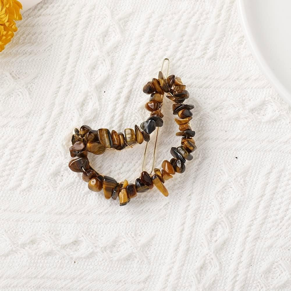 Clame pentru par in forma de semiluna cu piatra naturala semipretioasa Ochi de tigru pentru un look chic si vibratii pozitive