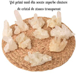 Cluster cristale de stanca transparent natural montat uniform Piatra semipretioasa pentru decoratiuni si vindecare energetica