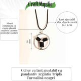 Colier cu pandantiv rotund si 3 pietre naturale de turmalina neagra - Protectie si Energie
