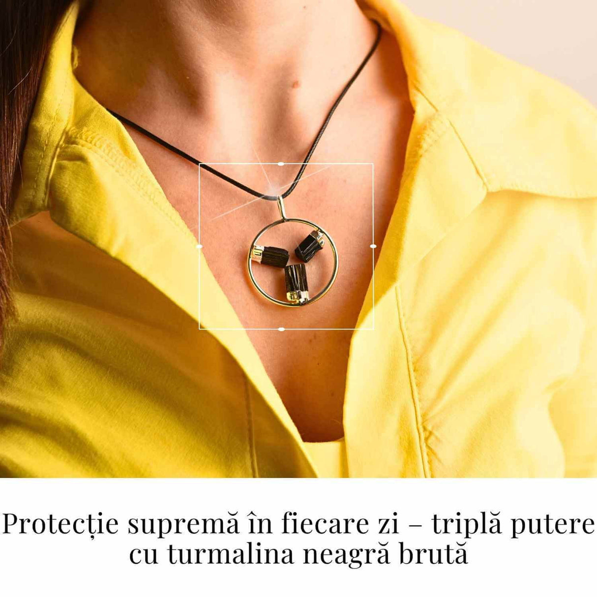 Colier cu pandantiv rotund si 3 pietre naturale de turmalina neagra - Protectie si Energie