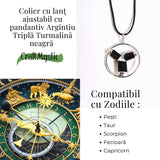 Colier cu pandantiv rotund si 3 pietre naturale de turmalina neagra - Protectie si Energie
