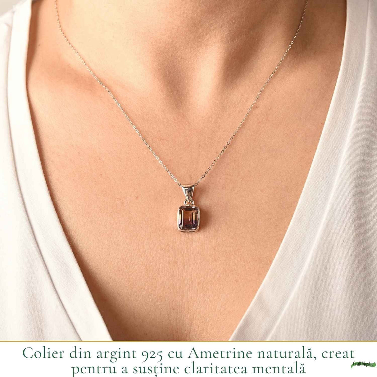 Colier Ametrin Dreptunghi din Argint 925 – Claritate Mentala si Echilibru Interior