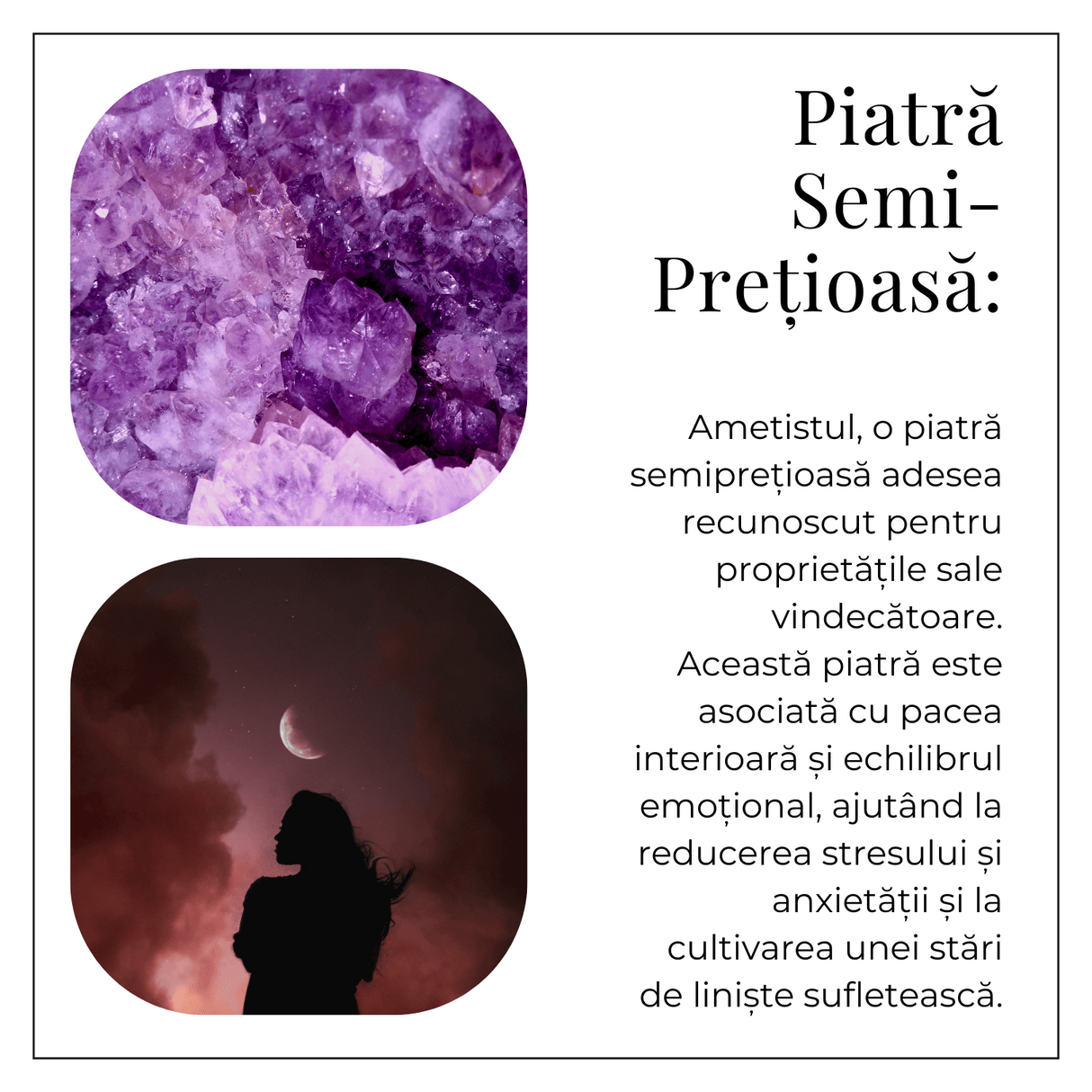 Colier Argintiu cu Ametist Druzy Semiluna - Claritate si Echilibru